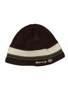 Rare Vintage Kirra Brown Knit Beanie Hat with Green & White Stripes